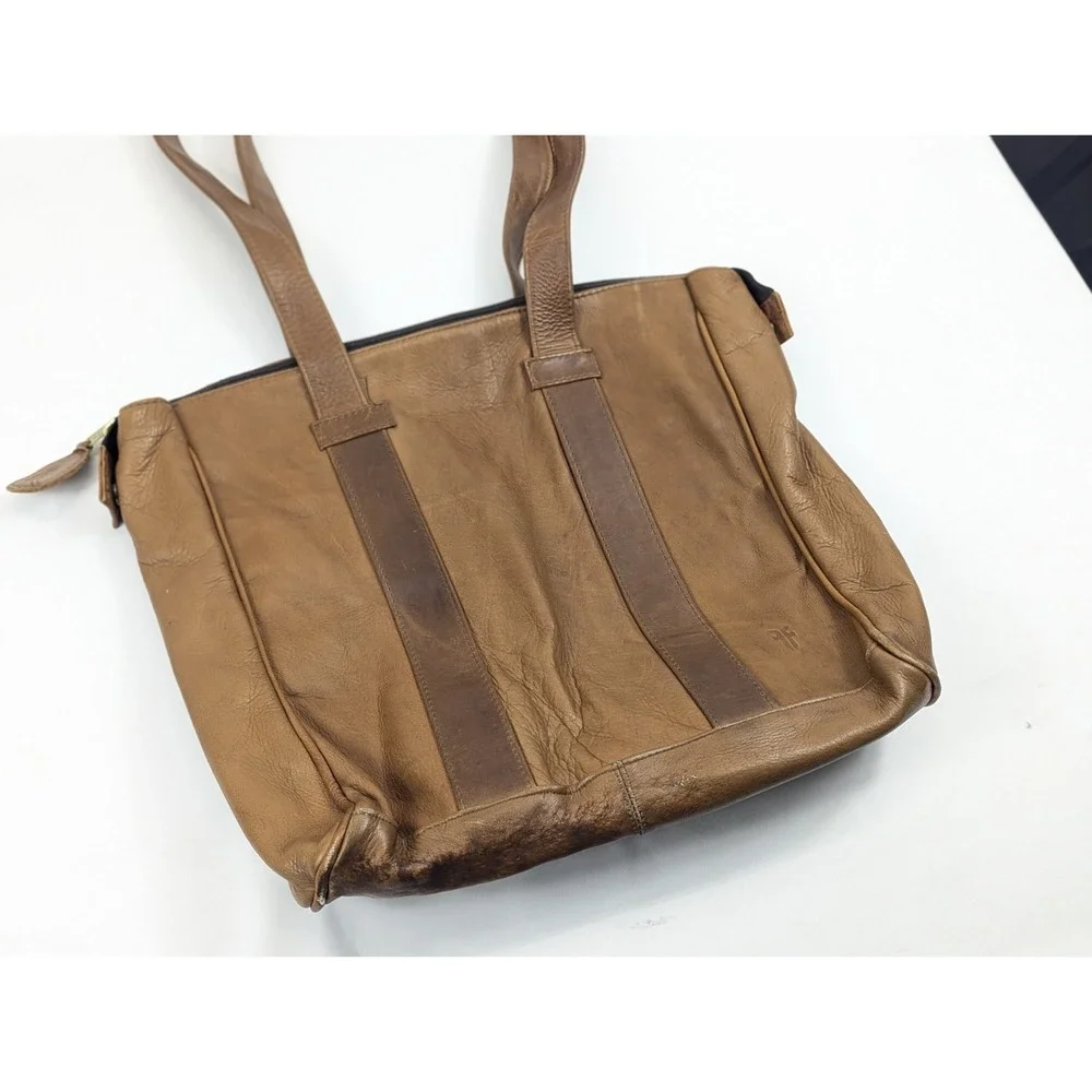 FRYE Gia Simple Leather Tote Hobo Shoulder Bag‎ Cognac Brown Large